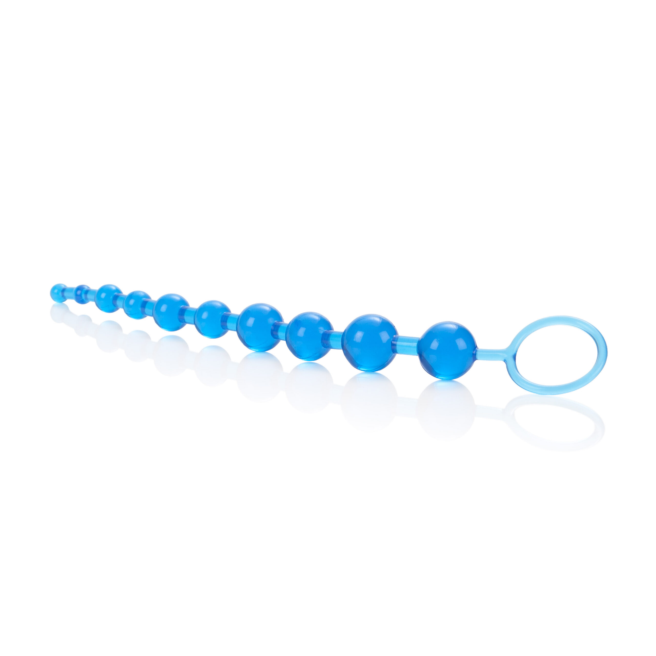 smooth jelly finish. The 10 graduated beads are joined by a pliable translucent cord. A retrieval ring provides easy insertion and removal manipulation. For ultimate comfort and increased sensitivity and pleasure