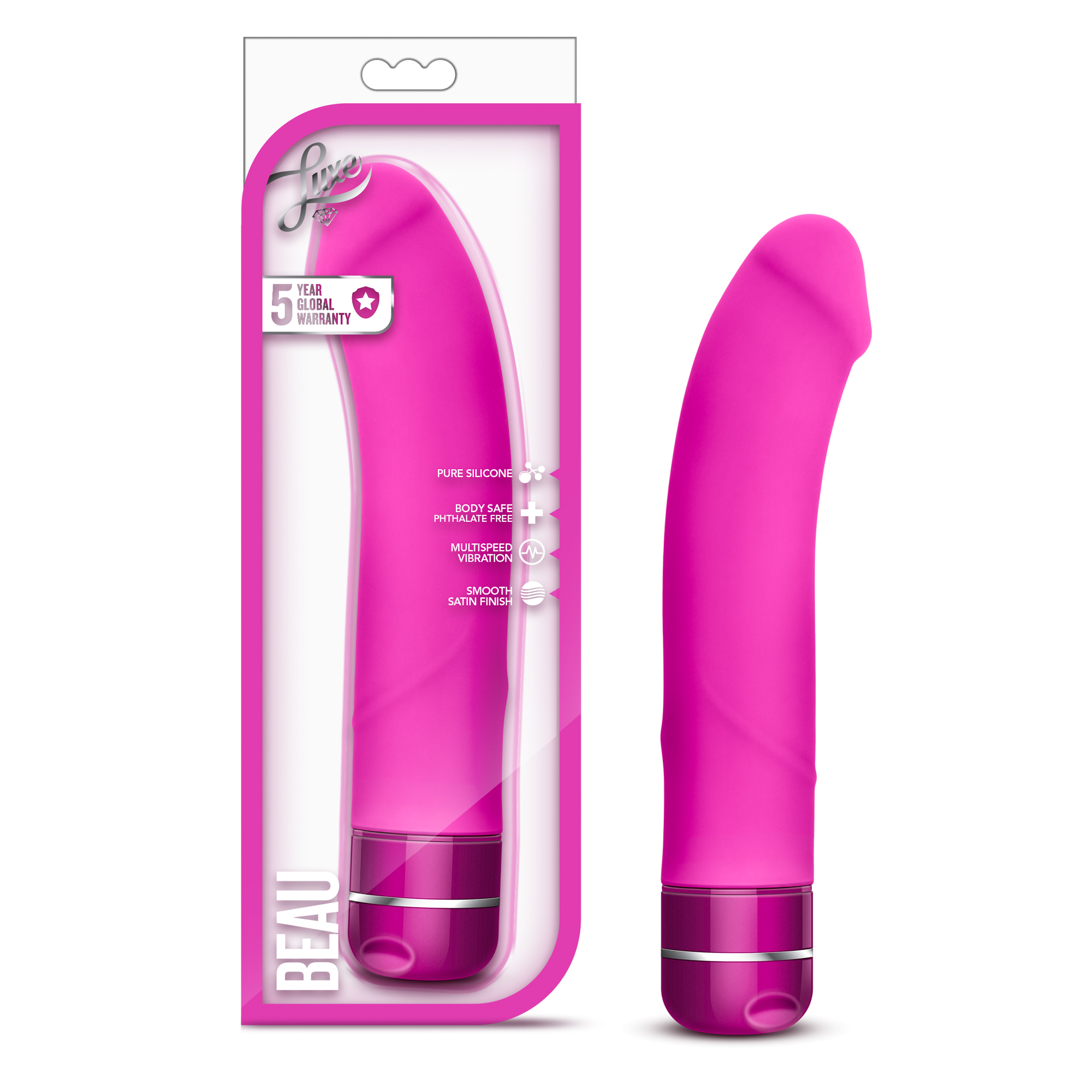Looking for a vibrating dildo somewhere between realistic and abstract. Look no further Beau is everything you want in one sleek package. Beau has plenty of length and girth to satisfy and has a nice firm g-spot curve. The multi-speed dial at the base is easy to grip and is dressed up with a thin silver ring for a modern look. Beau only requires 2 AA batteries to get up going. Beau is waterproof for fun in the shower and the shaft is made of