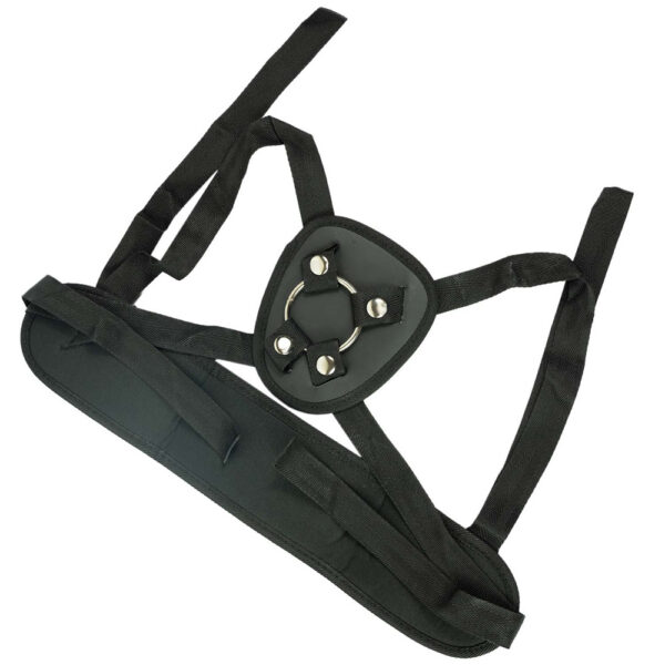 Add your own dong to this universal harness. Comfortable fit for all night action. Adjustable for a custom fit with 4-snaps secure design. Two ring sizes included.