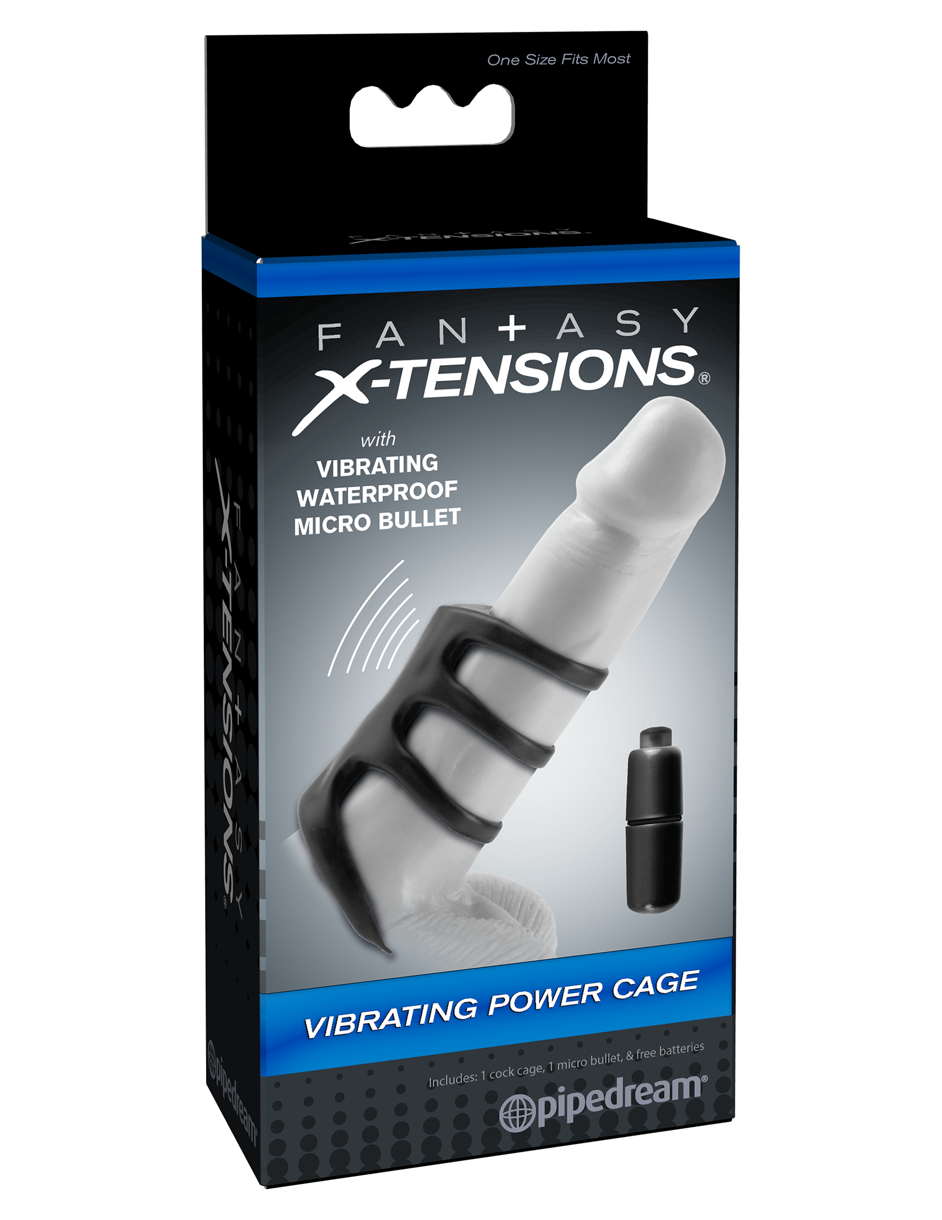 The Vibrating Power Cage is the ultimate erection enhancer. With four super stretchy rings wrapping around every inch of your manhood you'll maintain rock hard erections and prolong the fun while you stimulate your partner. Hidden inside the cage is a powerful cordless micro vibe that delivers incredible internal thrills with each thrust. You'll enjoy thick throbbing erections and your partner will love the cages added sensations.