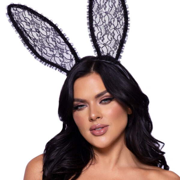 Ruffle Trimmed Bendable Lace Bunny Ears - Black