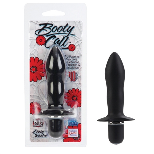 Booty call a premium collection of vibrating silicone products designed for intimate play. Soft pliable vibrating silicone probe. Tapered for personalized pleasure. 10 powerful functions of vibration pulsation and escalation. Push button control with LED light.