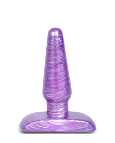 The Small Cosmic Pug is perfect for anal novices.. Its swirly purple pattern is sweet any sexy. Soft enough for comfortable gentle use but firm enough for easy insertion. The wide flexible base below a narrower neck makes it safe and secure. The small plug measures 4.25-inches in height and a girth of 1.35 inches and insertable length of 3.6-inches.