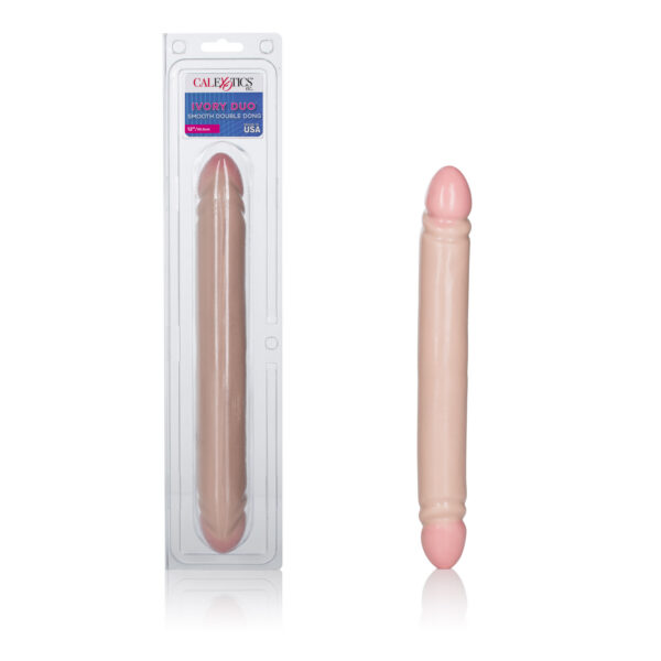The Smooth Double Dong Ivory 12" (30cm) makes a great product for personal play  or using with a partner. Maximize your pleasure with this realistic imitation  that looks and feels like the real thing. Made from super high-quality Anti- bacterial Poly-Melt PVC