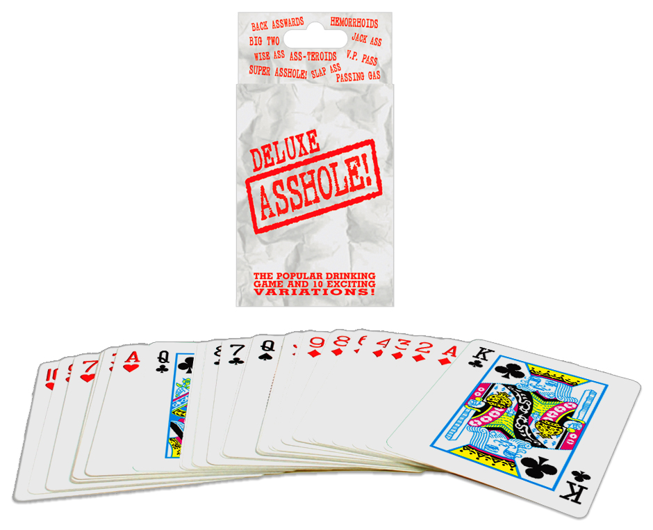 Asshole is one of the most popular drinking games in the world. In this deck are the rules for the asshole game we all know and love. In addition there are rules for 10 most popular variations from around the world. Add poker hands to the play with Super Asshole.