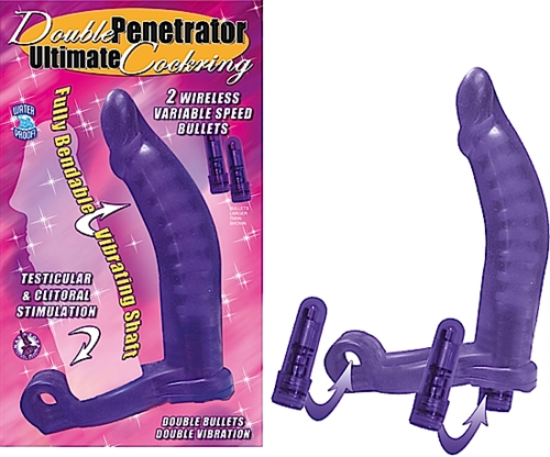 Waterproof flexible shaft with variable speed bullet. Super stretchy cockring with a multi-speed bullet for incredible testicular and clitoral stimulation. 6 batteries included.