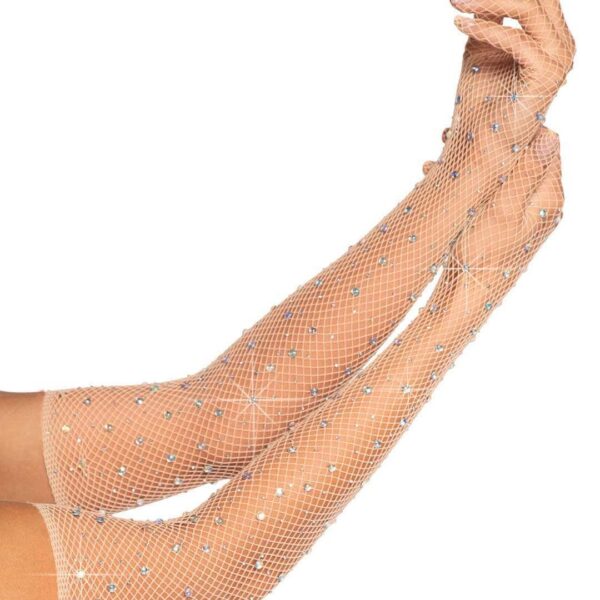 Rhinestone Fishnet Long Gloves Nude