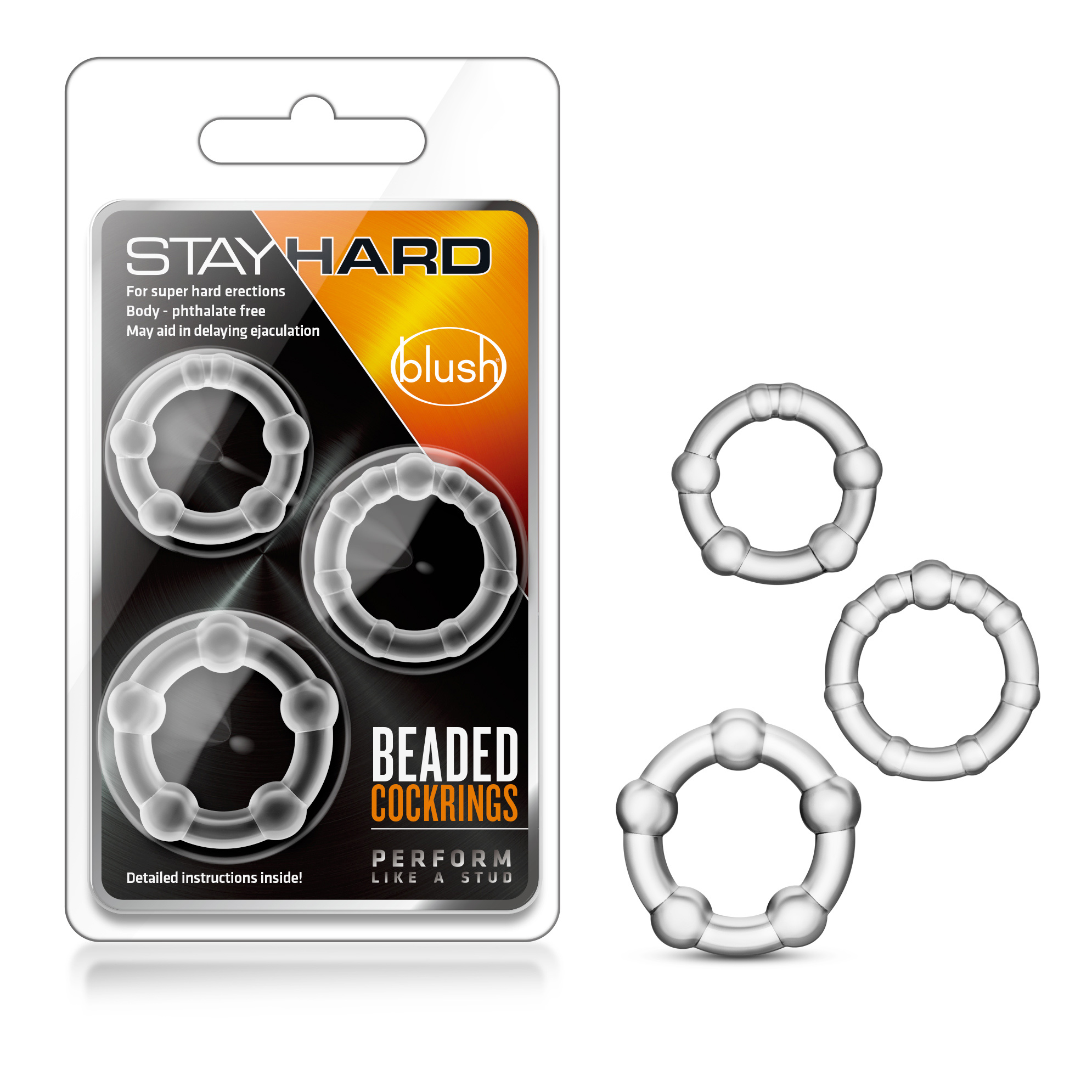 so you can use them individually or all 3 at once. The small ring is for maximum erections; the medium ring is for hard erections; the large ring can be used to encircle the upper part of your scrotum to help prevent premature ejaculation. They are made of body safe TPE