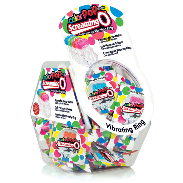 The Screaming O Vibrating Ring is the award-winning sex secret that helps couples have better more satisfying sex. With pleasure knobs for him and ticklers for her couples enjoy mutual stimulation with vibration that buzzes throughout the entire ring. Now available as a convenient ColorPoP Quickie couples can enjoy vibrant vibration at home or on the go with a disposable design they can take anywhere.