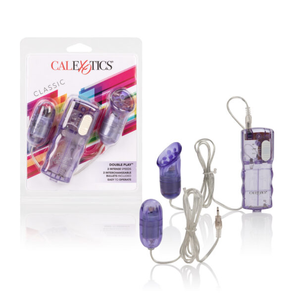 Interchangeable bullet and clit cup massagers with plug-in jacks. Powerful 3-speed power pack with LED indicator.