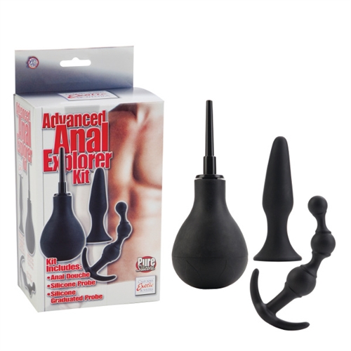 Anal douche with soft flexible vacuum bulb and removable tapered tip. 2 durable  silicone probes. Silicone tapered probe with superior suction cup. Other  premium silicone tiered probe with graduated beads.  <br><br> - Body safe hygienically superior cleaning system holds up to 7.5 fl. oz.  (220mL) <br> - MATERIALS: Silicone (probes) Rubber (bulb) PP (attachment) <br> - 4.25 x 1.25/10.75 cm x 3.25 cm (tapered probe) <br> - 4.5 x 1.25/11.5 cm x 3.25 cm (graduated probe) <br> - 4.5 x 3/11.5 cm x 7.5 cm (bulb) <br> - 3/7.5 cm (tip attachment)
