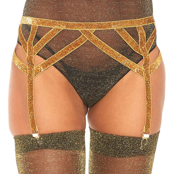 Shimmer Lurex Elastic Garter Belt - One Size - Gold