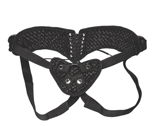 Give your partner the pleasure they need with the Diamond Velvet Strap-On Corset. Features a comfortable secure velvet harness 4-way adjustable straps to fit hips up to 60-inches and a perfectly placed bullet vibe pocket for endless clitoral stimulation. This harness can accommodate any dildo with a flared base and includes 2 rubber holder rings. <br><br> MEASUREMENTS: <br>  Hip strap fits up to 60" (152.4 cm)