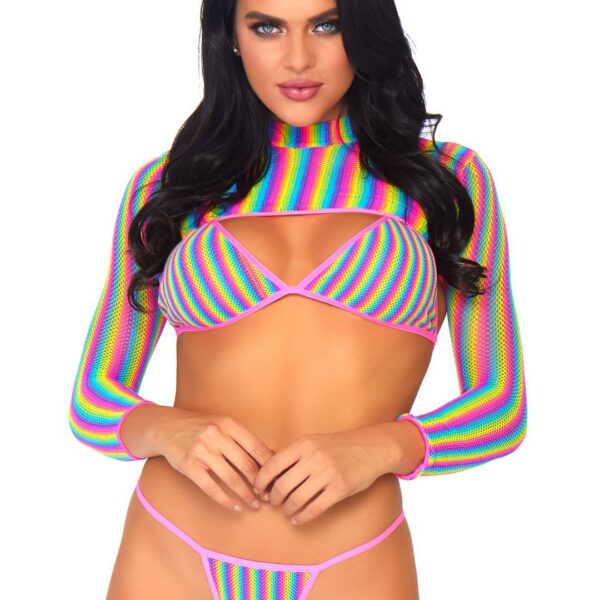 Rainbow Fishnet Top Set - One Size - Multi
