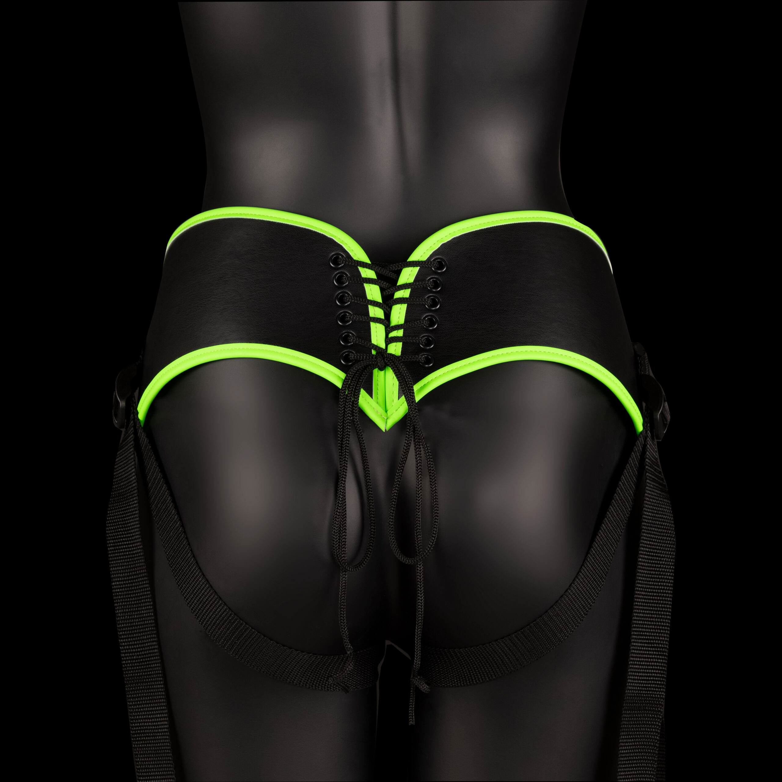 Bonded Leather Strap-on With Silicone Dildo 5.7 Inch - Glow in the Dark