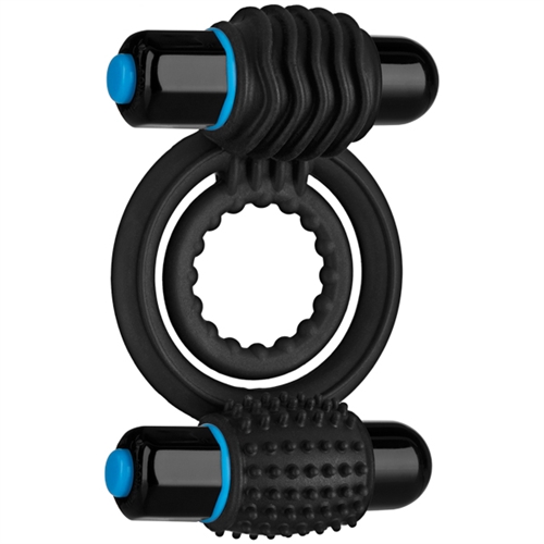 Packed with intense pleasure for both you and your partner the Vibrating Double C-Ring has two stretchable silicone rings - for your shaft and testicles - helping you achieve and maintain long-lasting erections and prolonged ejaculation. For doubly powerful stimulation the dual bullets in textured sleeves target multiple erogenous zones clitoris anus and testicles. The waterproof push-button bullets boast 10 unique functions and are removable for extended playtime.