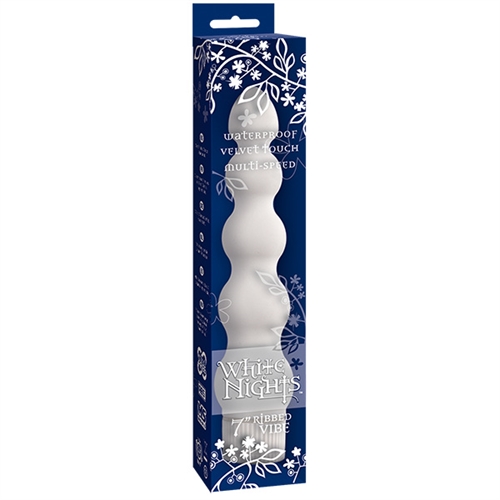 The White Nights Ribbed Vibe provides powerful multi-speed sensations for clitoral stimulation g-spot pleasure and anal play. This vibrator is majestically long and rippled and made of luxurious velvet touch material. The White Nights Ribbed Vibe will serve you anywhere you desire. Its waterproof and virtually silent even at full power. Indulge yourself in decadent nights.