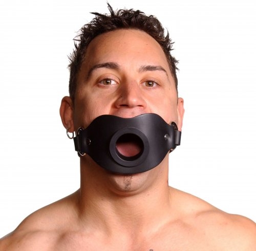 the perfect size for a ccepting all sorts of objects... a rolling buckle at the back locks in place eas ily with the additional of a standard small size lock (not included) and is adju stable to fit most any size head. The tunnel gag extends slightly into the mouth