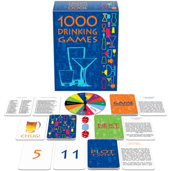 This set combines rounds of classic and new drinking games with off-the-wall plot twists and a variety of drink assignments. Includes- 10 Game Concept Cards 10 Plot Twist Cards 10 Next Round Cards 1 Categories Card 1 Tougue Twisters Card 11 Numerical Rank Cards 2 Chug Cards 1 Spinner 2 Regular Dice 1 Drink Assignment Die and Easy to follow instructions.