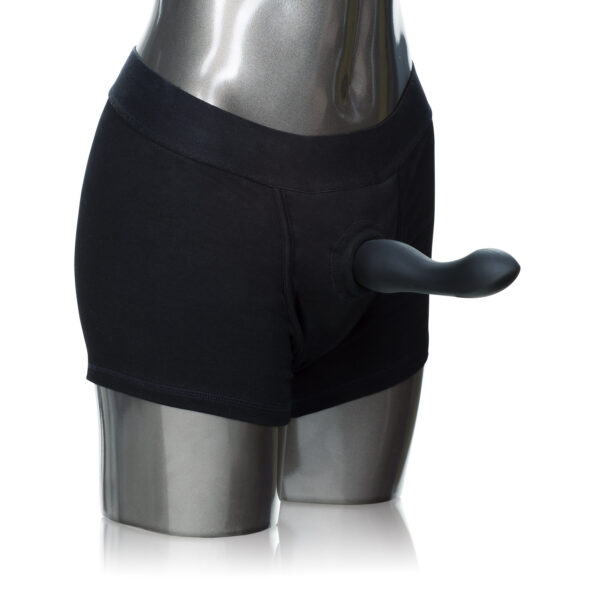 Discreet 2-panel design to accommodate dual penetration. or probes. Soft stretchy and comfortable. Comfortable soft lining. Internal strap to secure your packer in place. Internal pockets to add a favorite stimulator. <br> Large / XLarge: 38-42 inch