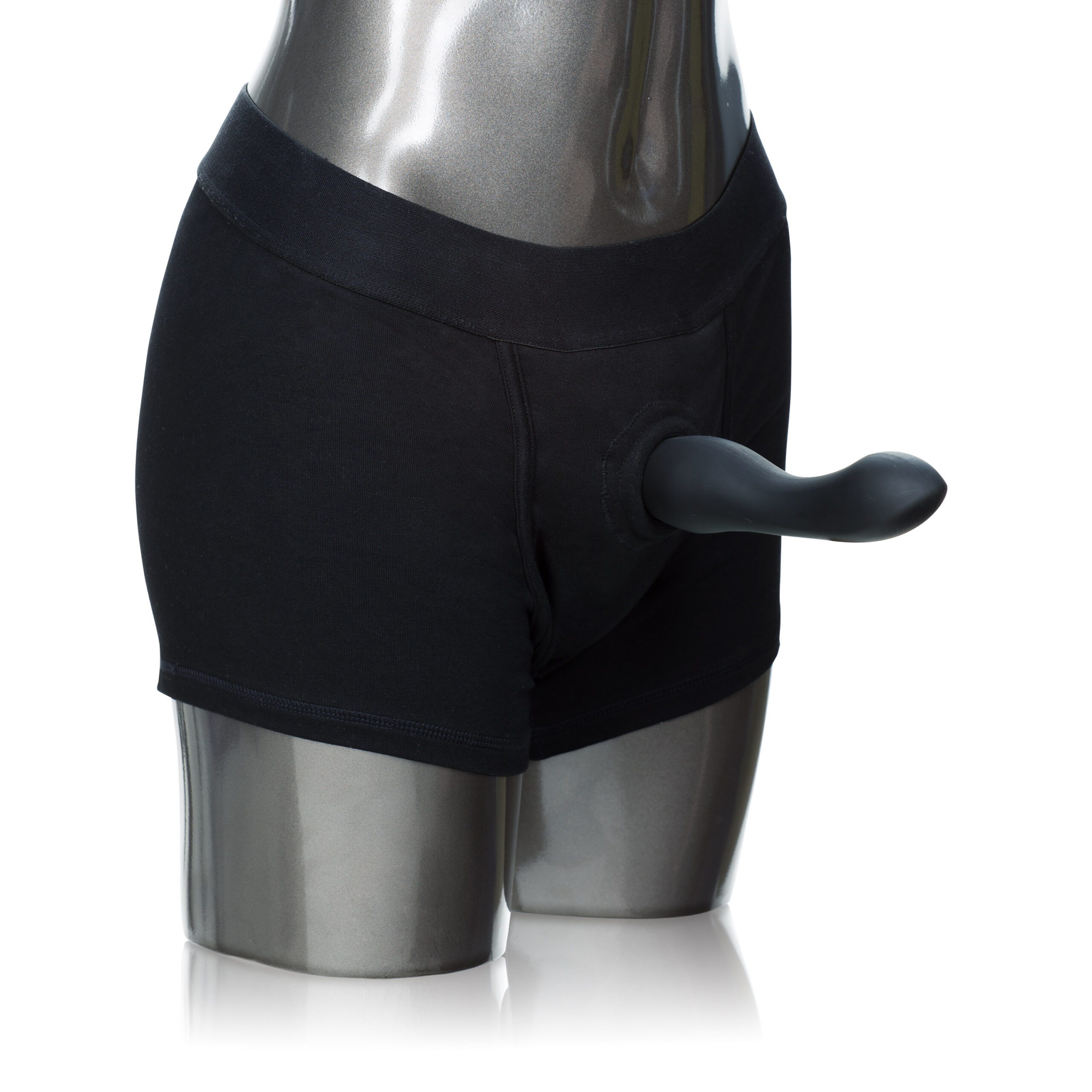 Discreet 2-panel design to accommodate dual penetration. or probes. Soft stretchy and comfortable. Comfortable soft lining. Internal strap to secure your packer in place. Internal pockets to add a favorite stimulator. Large / XLarge: 38-42 inch