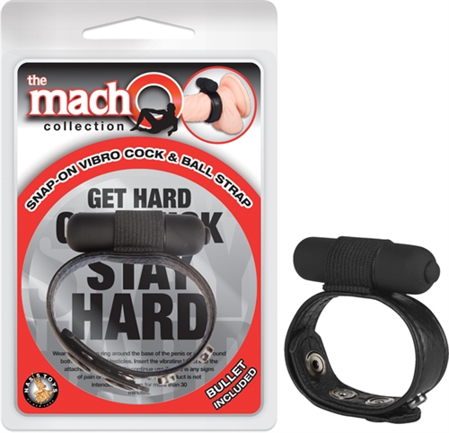 The Vibro Snap-On Cock and Ball Strap is faux leather with an attached  bullet for powerful and support. With 4 adjustable snaps this ring can be used around the base of the penis to deliver vibrations to the testicles or it can be worn around the scrotum sending vibration to his taint.