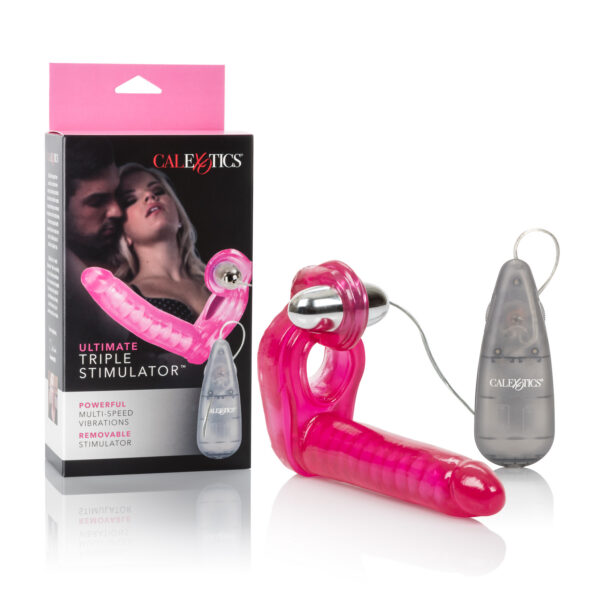 Increase and maximize your intimate pleasure with the Ultimate Triple Stimulator. The erotic and exotic couples enhancer delivers intensely satisfying ecstasy for him and her. The supportive penis ring boasts triple contact action that stimulates your every desire. Enjoy the ultimate DP experience without inviting a new friend to join in! The easy to use set comprises of a sturdy and soft