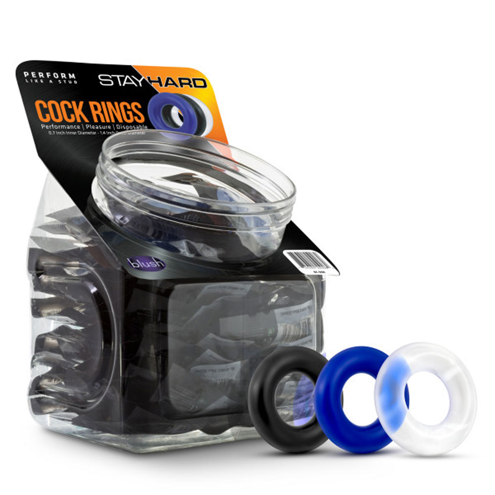 harder erection that lasts longer! Super Stretchy And Incredibly Tear Resistant Made From Lab Tested Body Safe & Phthalates Free TPE Individually Packaged in Sealed Pouch 50 Piece PDQ. Small Footprint Thickness of ring: .35" (.89 cm)