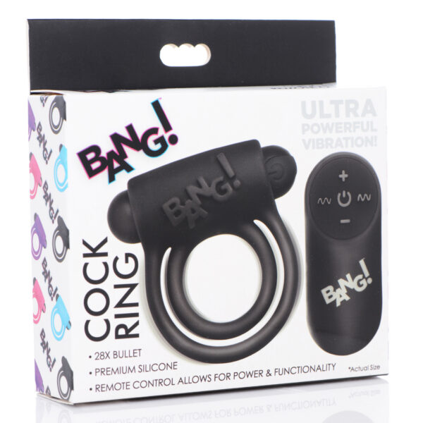 Bang - Silicone Cock Ring and Bullet With Remote Control - Black