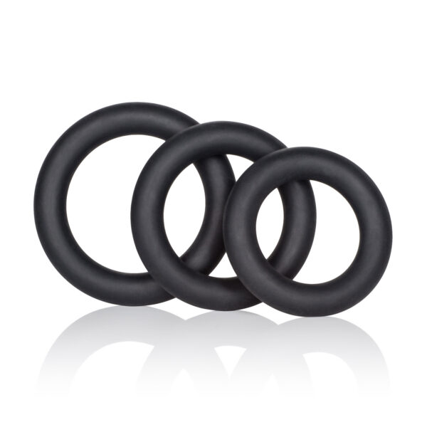 Hygiencally superior silicone. Sturdy stretchy all purpose rings. 3 sizes large medium and small.