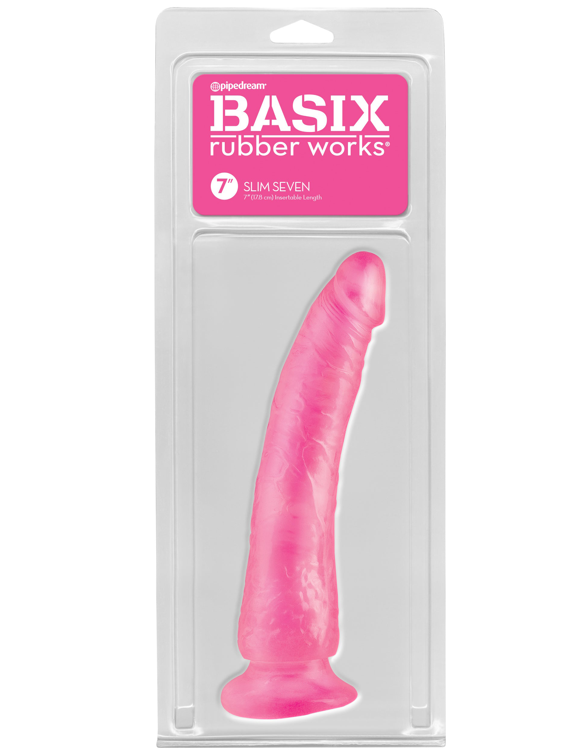 Basix dildos are soft and comfortable with flexibility that easily adapts to any of your favorite positions. The powerful suction cup sticks to most hard surfaces for hands-free fun and doubles as a sturdy base that is compatible with most strap-on harnesses. Insertable Length: 7" (17.8 cm)