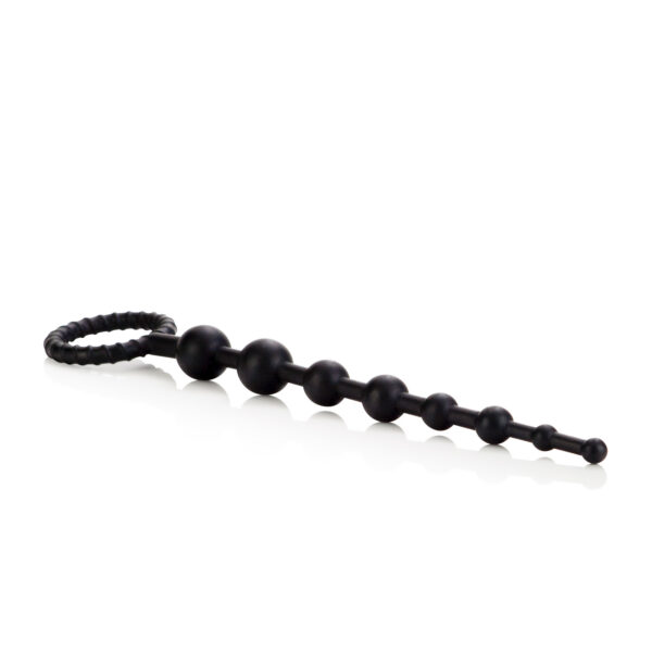 Graduated durable firm and flexible Silicone pleasure beads. Sturdy retrieval ring.