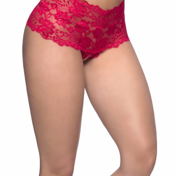 Crotchless Lace Boyshort - 3x/4x - Red