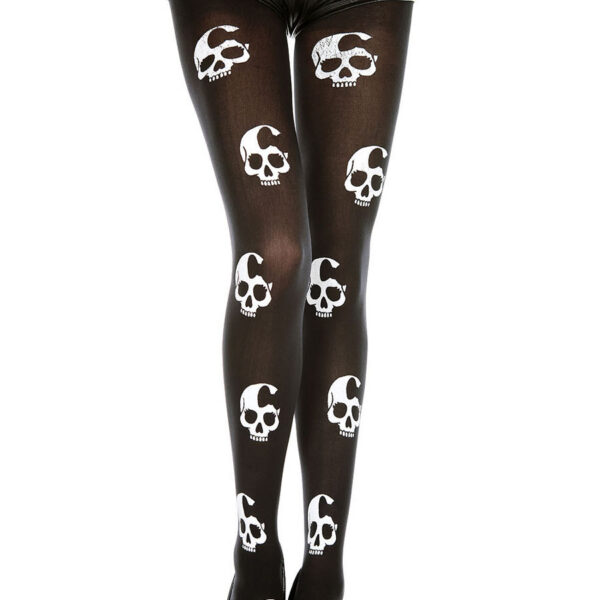 Skull Print Tights - One Size - Black / White