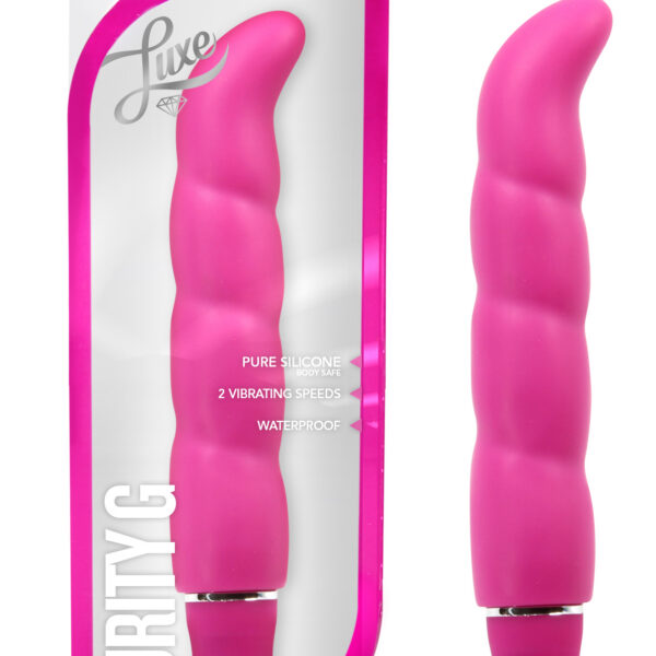 Purity G's seductive shape expresses the spirit of Blush Novelties' Luxe Line. Gorgeous to behold and sensuous to the touch with a smooth satin finish motion her duet of push button vibrations with 1 AA battery. Made of ergonomic G-spot curve. Purity G has a waterproof motor to ensure safe shower play. Now with 10 vibrating functions!