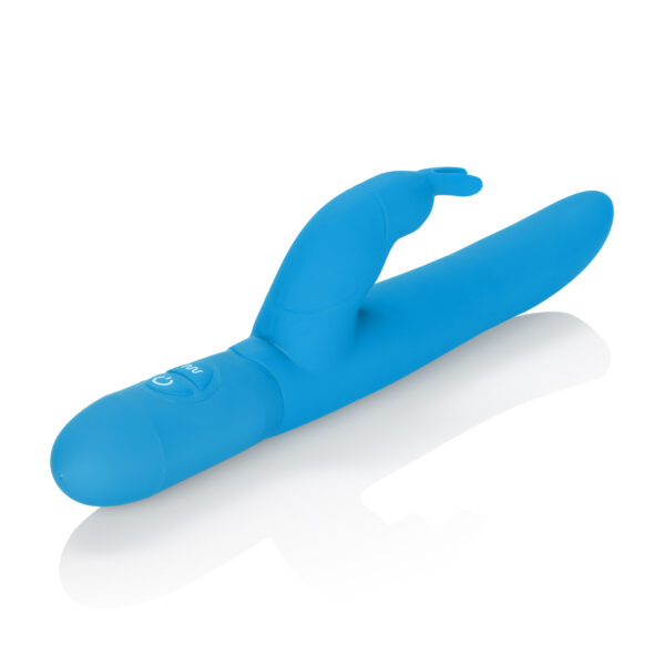 Luxurious Silicone premium high quality stimulator. Super slim seamless soft pliable and flexible. 10 intense functions of vibration pulsation and escalation. Dual motors in shaft and bunny. Soft touch controls with easy on and off.