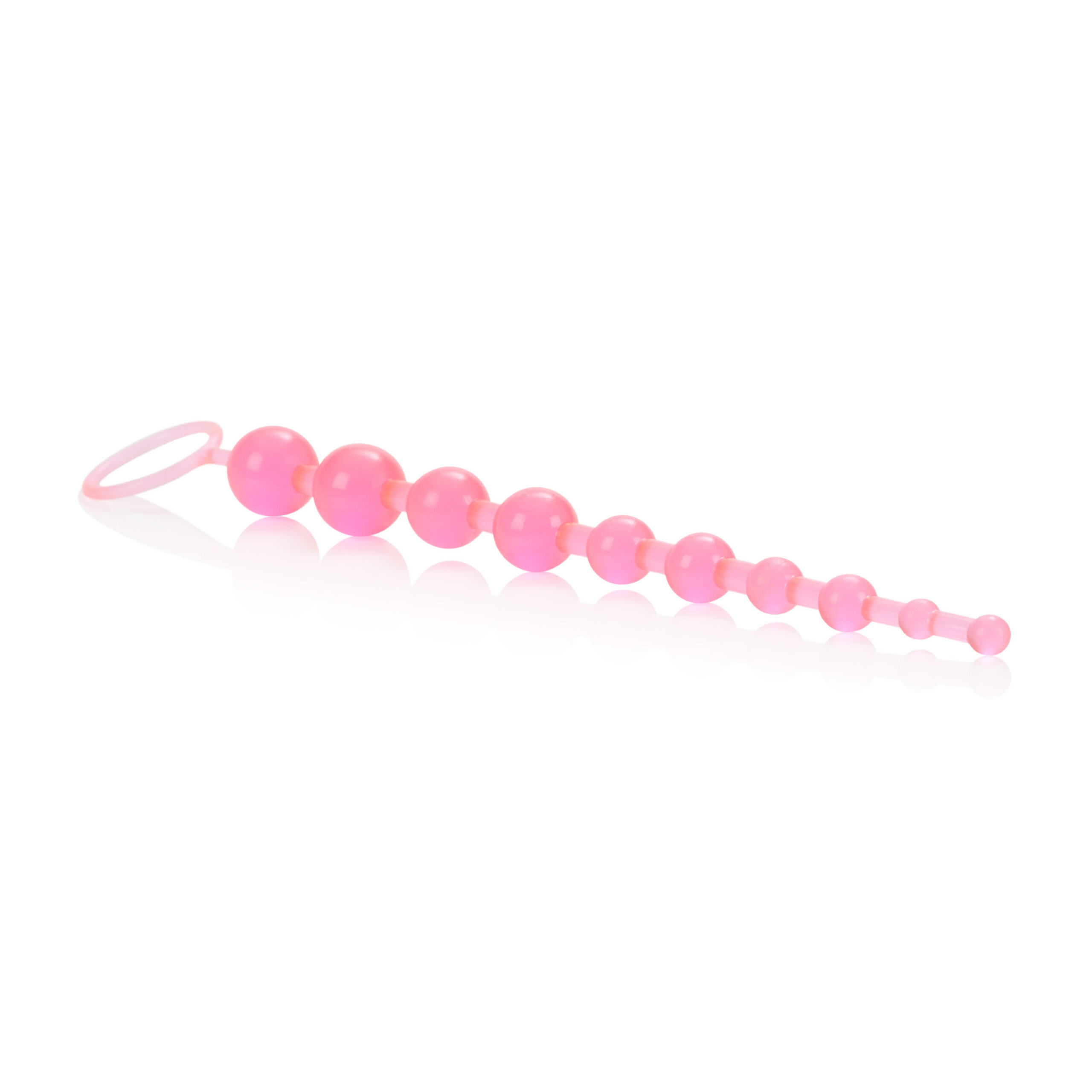 smooth jelly finish. The 10 graduated beads are joined by a pliable translucent cord. A retrieval ring provides easy insertion and removal manipulation. For ultimate comfort and increased sensitivity and pleasure