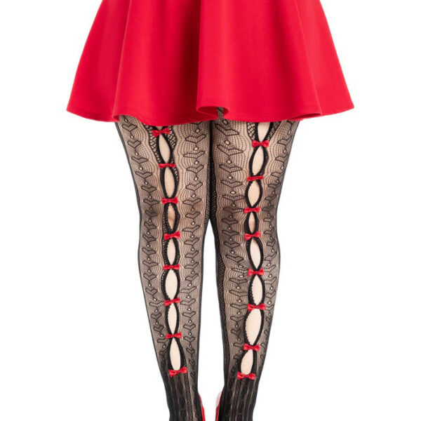 Plus Sweetheart Striped Tights Black Red