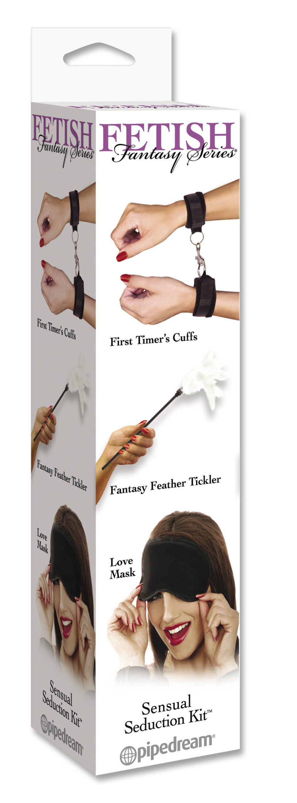 Share a little fantasy with your lover using Pipedream's Sensual Seduction Kit! Change your routine and bring a little spontaneity and an element of surprise and anticipation into the bedroom. Package Includes: First Timer's Cuffs Fantasy Feather Tickler Satin Love Mask