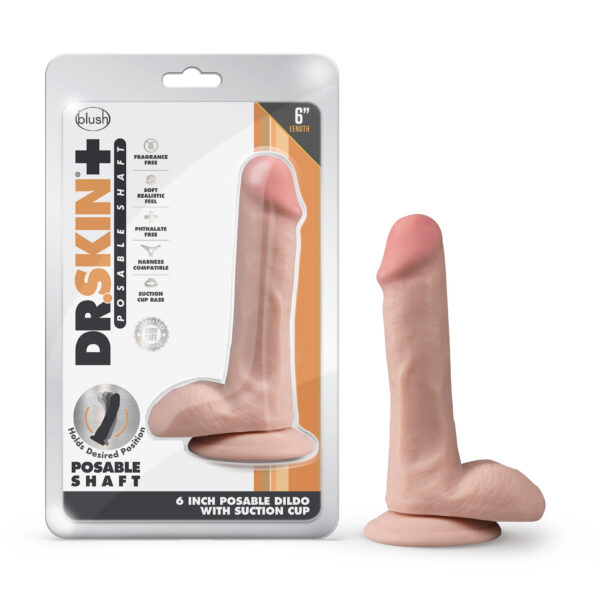 Dr. Skin Plus - 6 Inch Posable Dildo With Balls - Vanilla