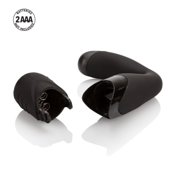 Vibrating prostate probe is angled and shaped for the ultimate contact. Compact travel size. Smooth easy glide finish. Powerful vibrations resonate throughout. EZ push button control.