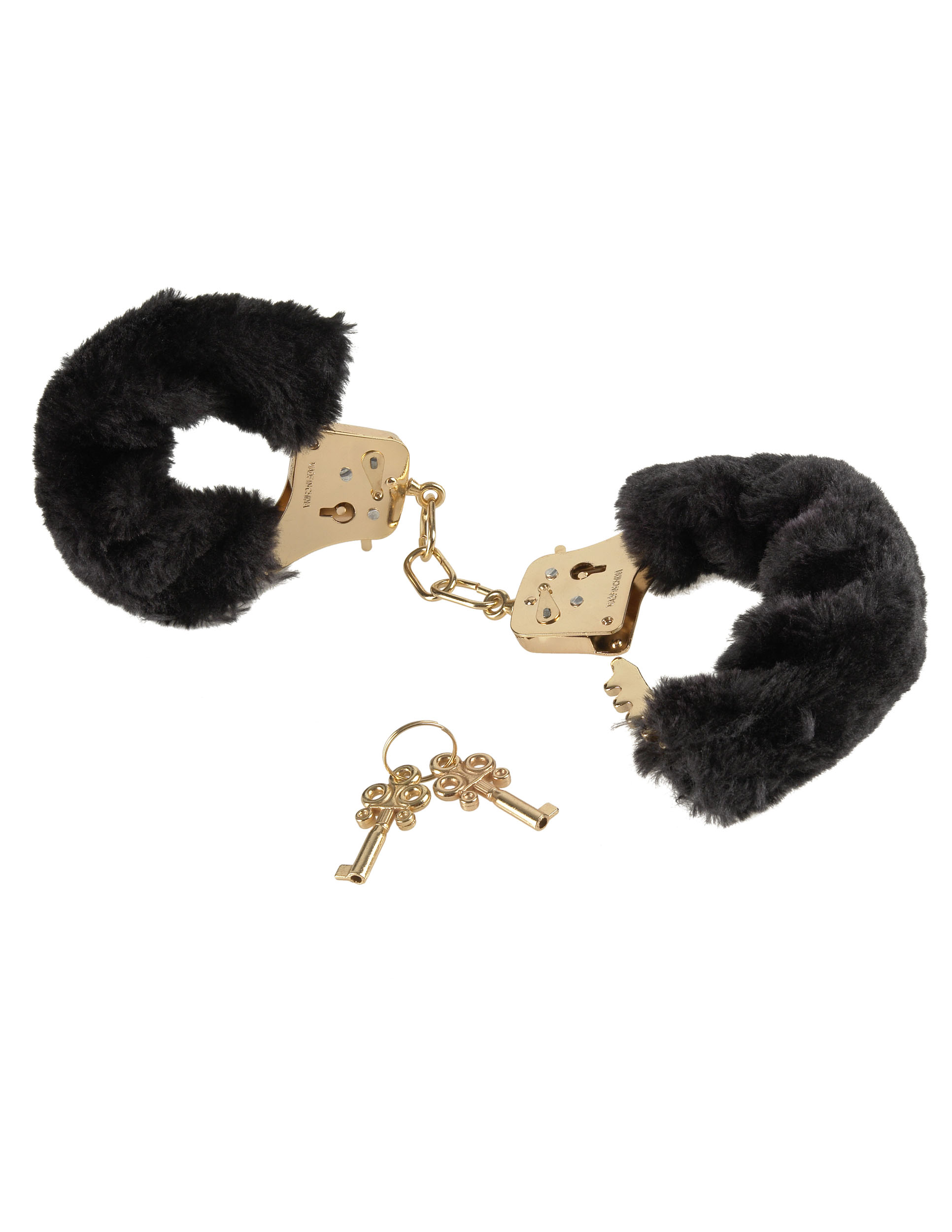 Secure your lover with these luxurious Deluxe Furry Cuffs. The gold metal cuffs are lined with velvety-soft faux fur to keep your lover comfortably restrained. Made to play hard the cuffs connect with heavy-duty hardware to ensure your lover wont escape any time soon.