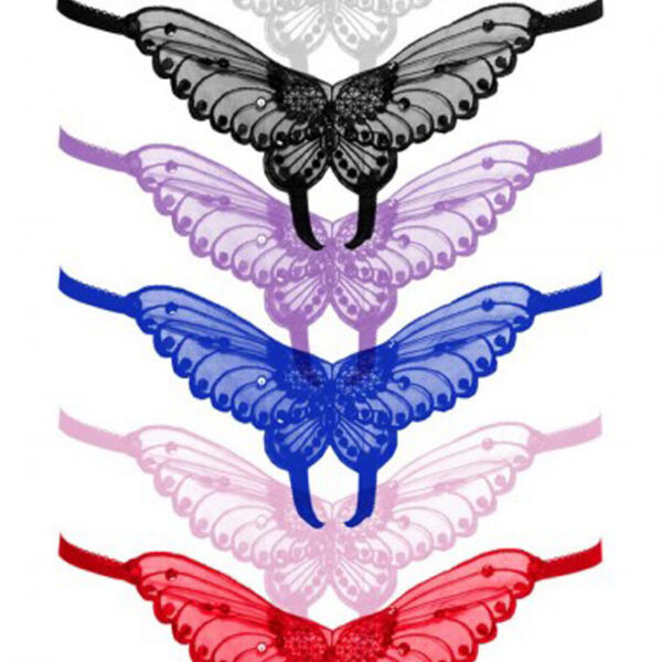 Butterfly Crotchless Panty With Pearl Accents - Assorted Colors - One Size