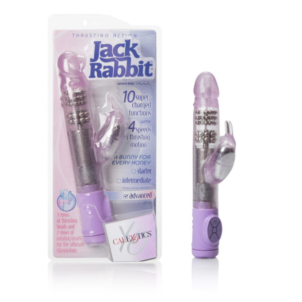 The Original Jack rabbit now thrusts 3 rows of incredible thrusting beads . 6 speeds of thrusting motion. 7 super charged functions of vibration  pulsation  and escalation. Automatic on off button and LED lights. EZ load battery pack.