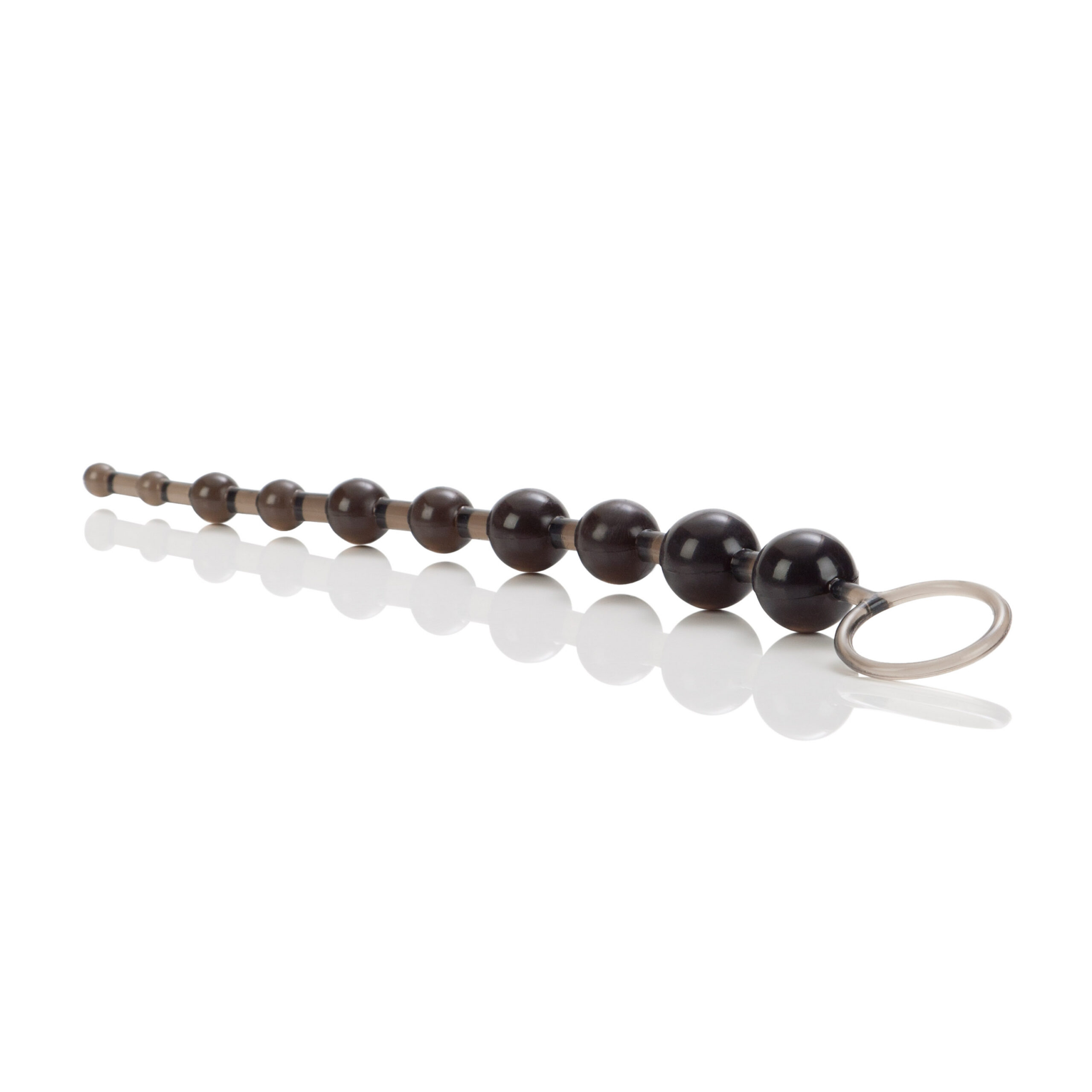 smooth jelly finish. The 10 graduated beads are joined by a pliable translucent cord. A retrieval ring provides easy insertion and removal manipulation. For ultimate comfort and increased sensitivity and pleasure