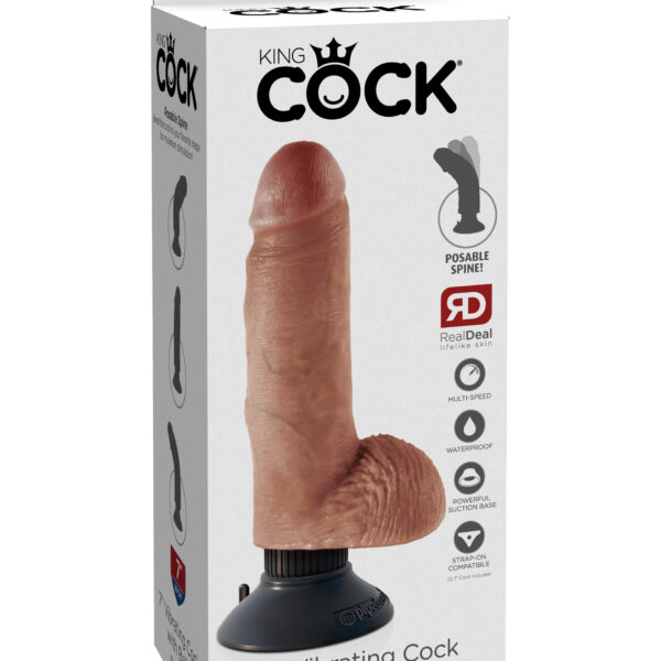 King Cock 7 Inch Vibrating Cock With Balls - Tan