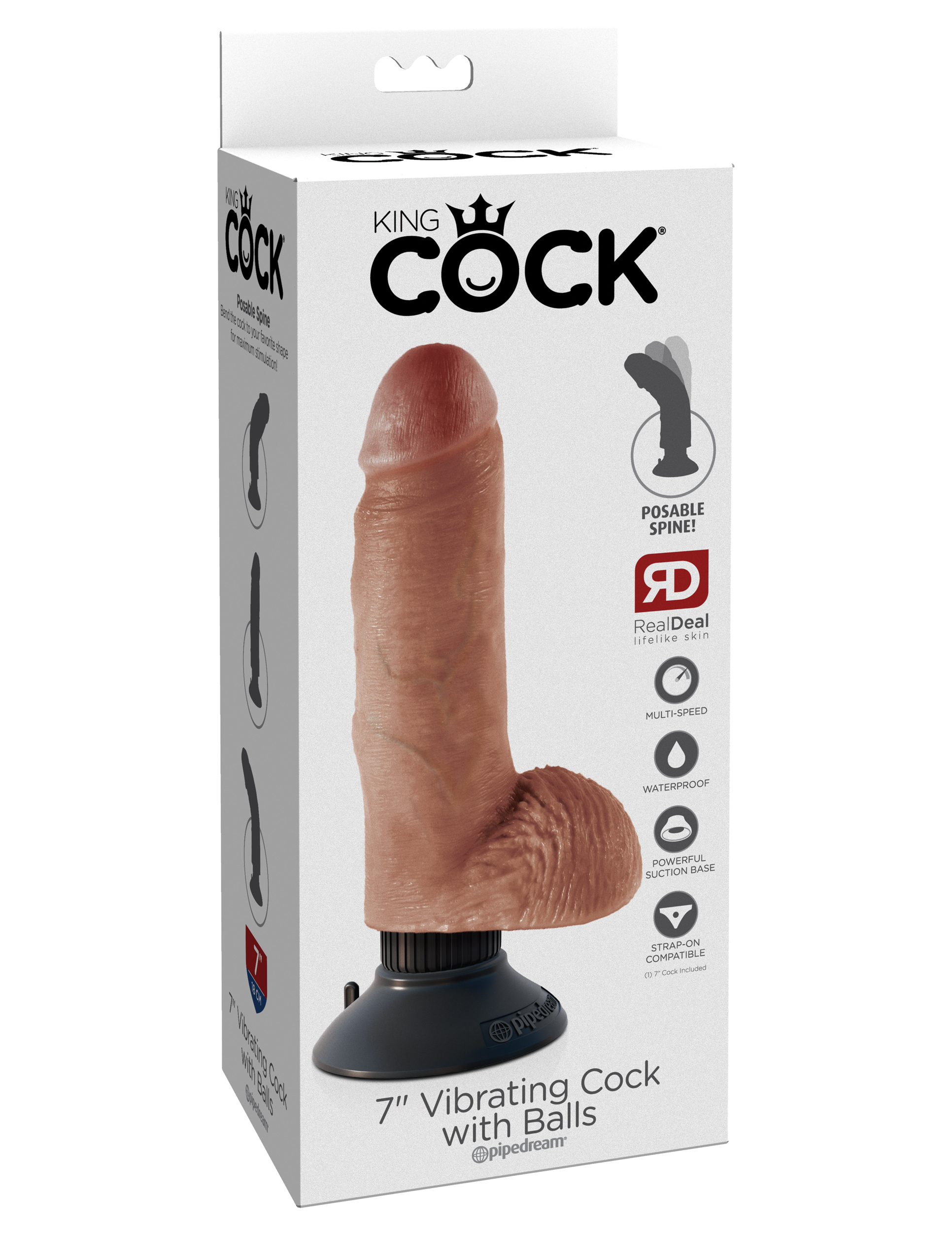 King Cock 7 Inch Vibrating Cock With Balls - Tan