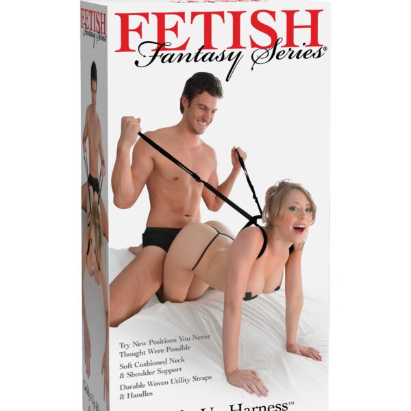 Try new positions you never thought were possible and get deeper penetration than ever before with the amazing Giddy-Up Harness. This simple nylon strap features padded shoulder and neck supports and easy-grip handles giving the user total control of the speed force and depth of each thrust. The padded strap comfortably wraps around your partners shoulders and neck giving you complete control of their torso for incredible penetration.