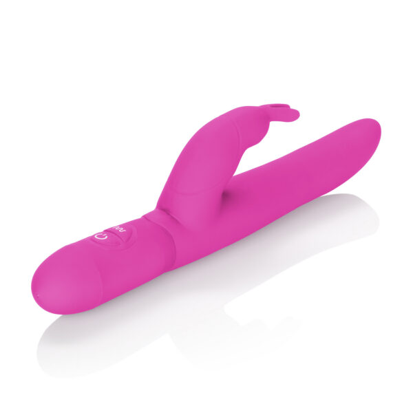 Luxurious Silicone premium high quality stimulator. Super slim seamless soft pliable and flexible. 10 intense functions of vibration pulsation and escalation. Dual motors in shaft and bunny. Soft touch controls with easy on and off.