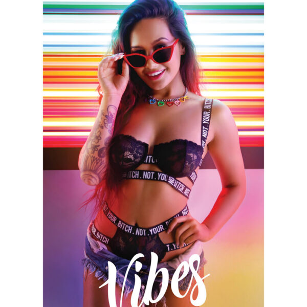 Not Your Bitch Lace Bra and Cutout Panty Set - Black - L/xl